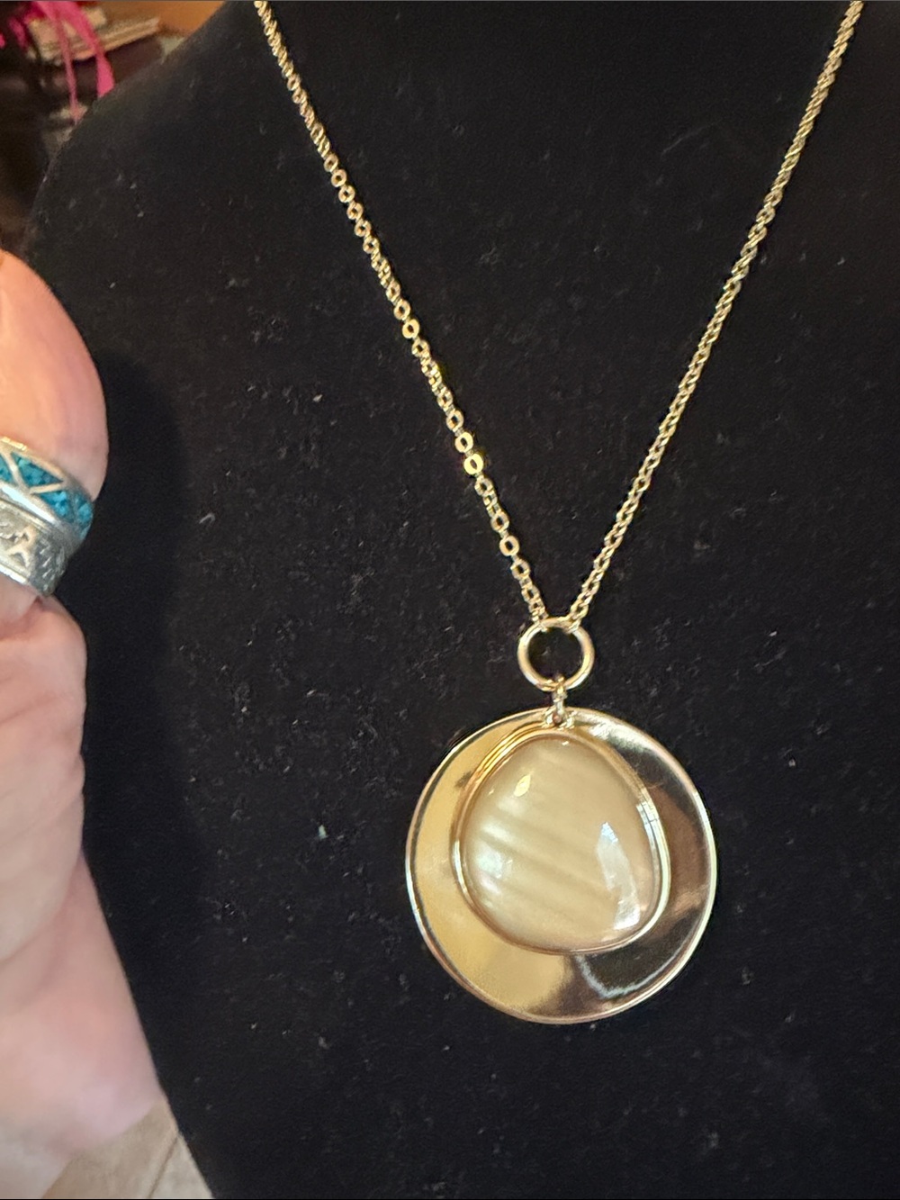 Halogen Gold-Tone Cream Cabochon Pendant long Necklace